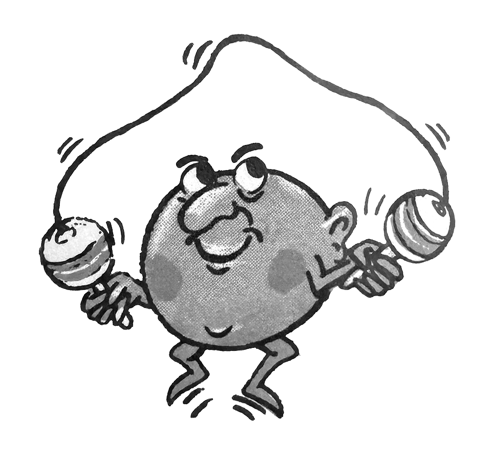 Illustration of a cheerful round character skipping with a rope